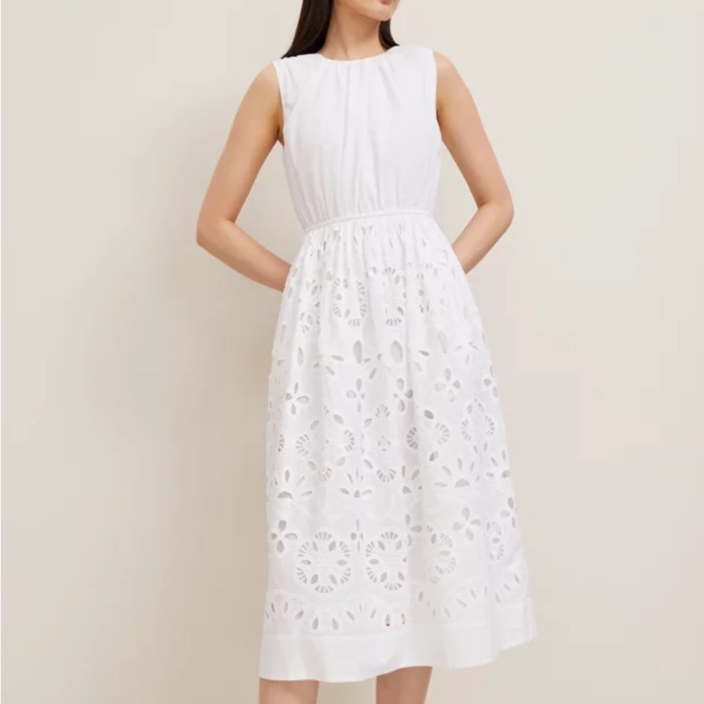 Ann Taylor White Eyelet Midi Dress